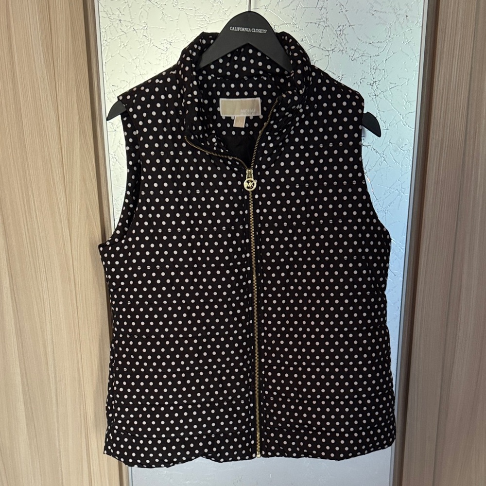 MICHAEL Michael Kors Black and White Polka Dot Zip Vest